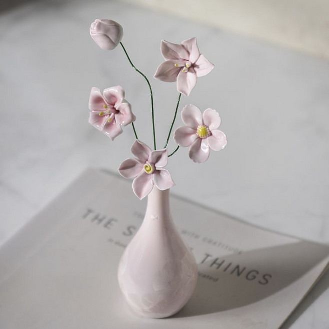핑크 세라믹 꽃 꽃병 세트 귀여운 플라워 테이블 장식 인테리어 소품, Purple