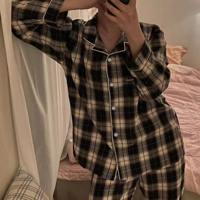 블루데이 여성 긴팔 잠옷 세트 부드러운 파자마 상하의 홈웨어