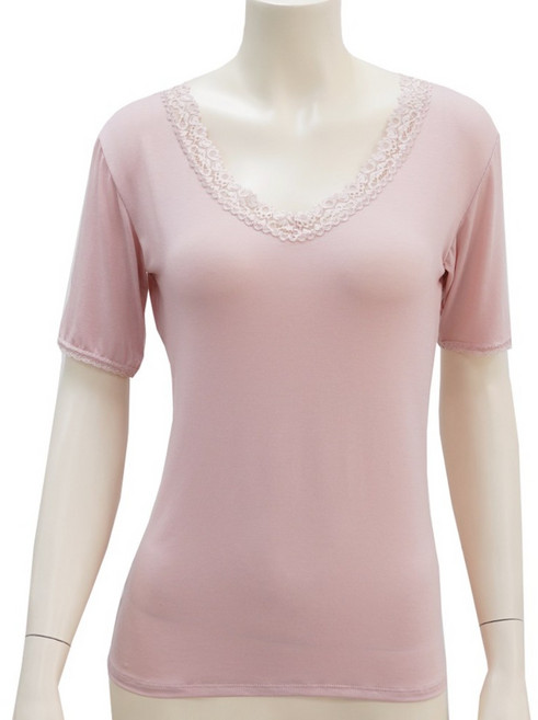 리베앙 여성 모달 반팔내의 스판 내복 V넥 상의