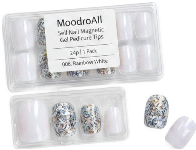 MoodroAll 셀프 네일 자석젤 패디팁 24p, 1개, 006. 레인보우 화이트