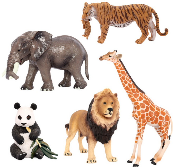 제트피규어 야생 동물 사파리 피규어 5종 세트 호랑이 사자 코끼리 기린 판다, 1개
