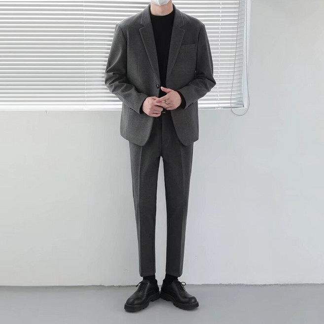 ANYOU 겨울 남자 정장세트 보온두꺼 운울원단 하객룩 면접 결혼식 정장 세트