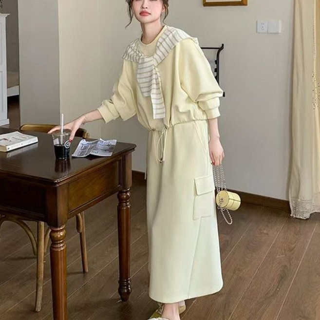 COSYEVNO 트레이닝 스커트 세트 캐주얼 패션 여성 봄 맨투맨+케이프+롱스커트 투피스