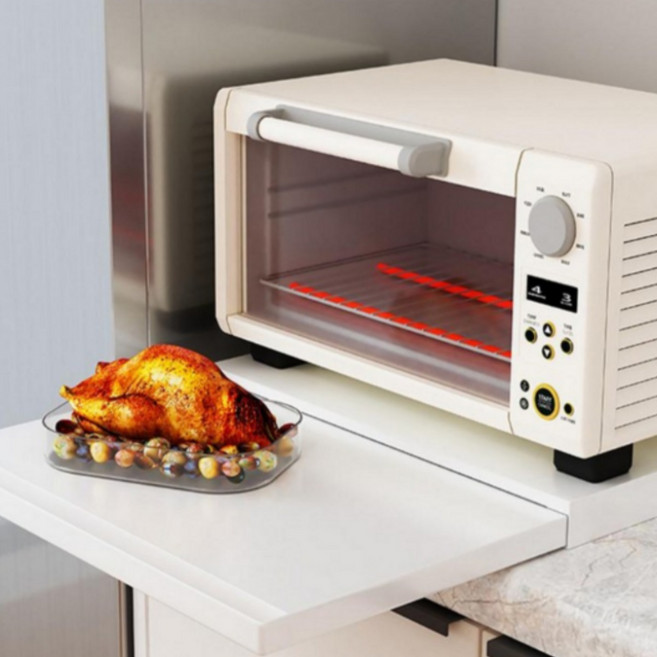 밸류마인드 전자레인지 슬라이딩 확장 받침대 주방 공간 활용 수납, 화이트, 1개