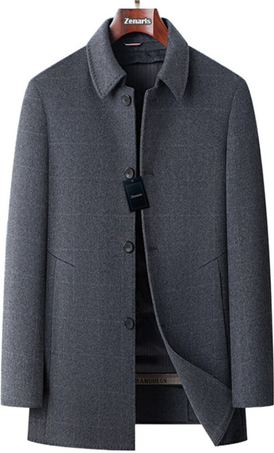 Zenaris 남자 카라넥 정장패딩 모직코트 체크 겨울 울코트 찰부착형 하프 반코트 아우터+조끼 2in1