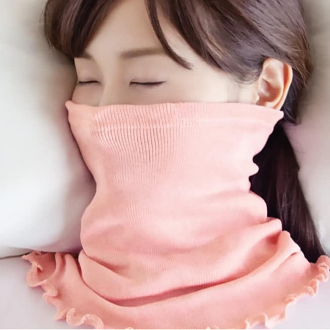 일본 가습마스크 실크 100% 수면 마스크 목 코 건조 방지 보습, 넥워머형(핑크), 1개, 1개입