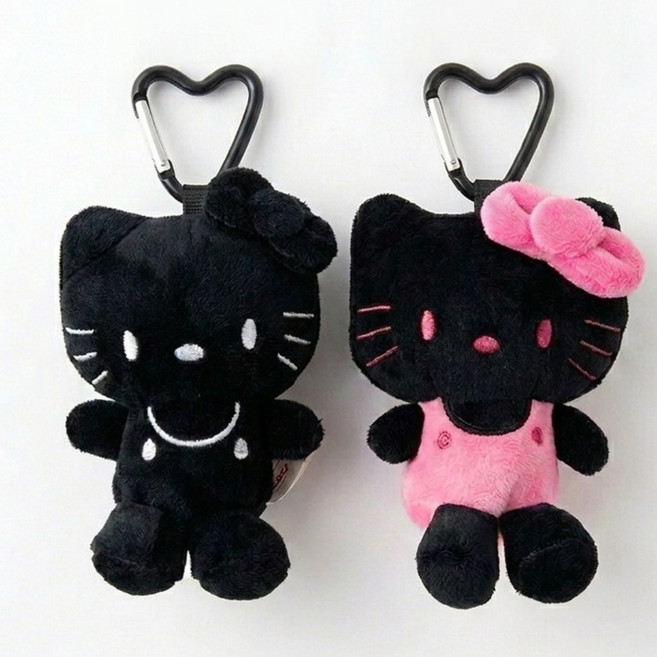 정품 헬로키티 키링 2종 키티 키링 가방고리 백참, 1개, 블랙