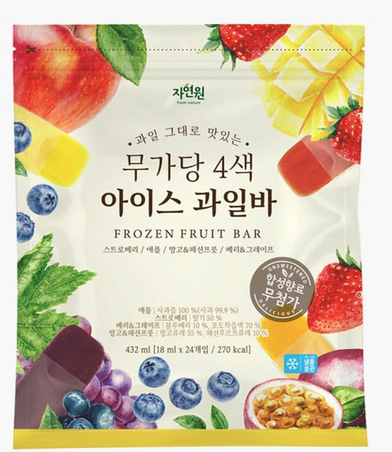 [자연원] 무가당 4색 아이스 과일바 18ml x 24개입, 24개