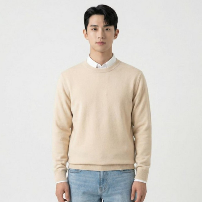 바이로이 남성 모달 라운드넥 긴팔 니트