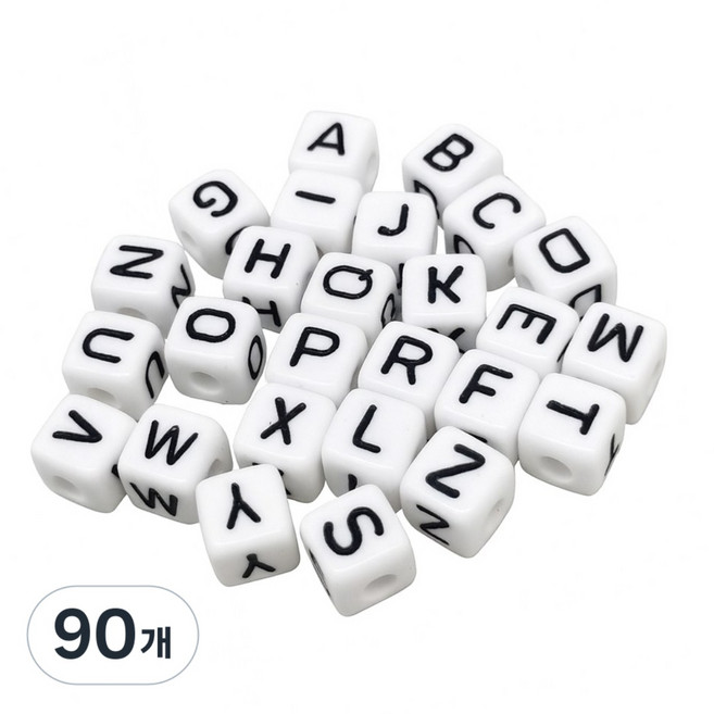 알파벳지정가능 사각 알파벳 이니셜 비즈 공예 재료 10mm, 90개, T