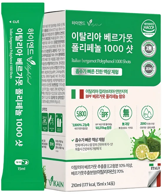 비카인 하이엔드 이탈리아 액상 베르가못 샷 BPF 폴리페놀 흡수율 높은 액상 지중해 식단, 70개, 15ml - 쿠팡