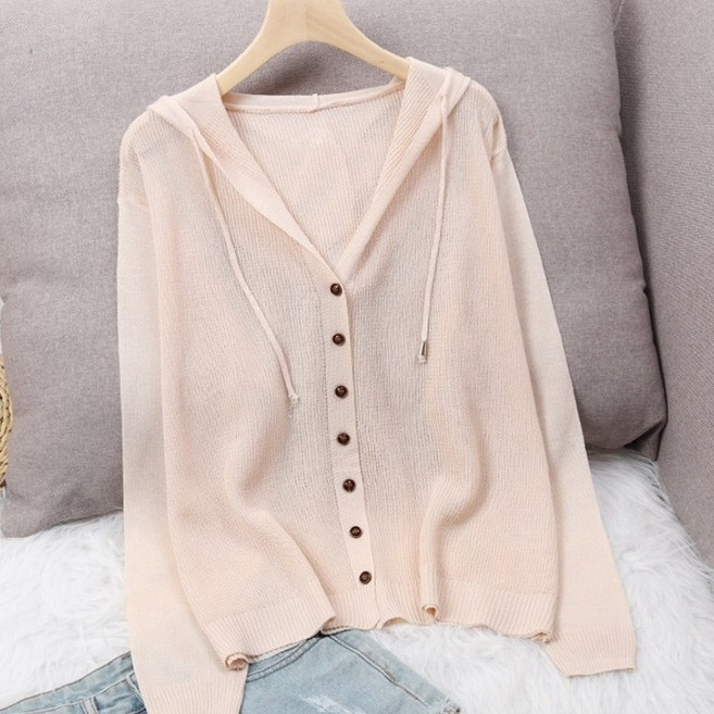 여성 얇은 루즈핏 시스루 후드 가디건 간절기 여름