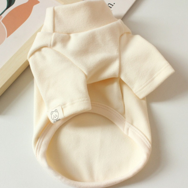 강아지 겨울기모보온 곰돌이 라벨티셔츠, 1개, 베이지