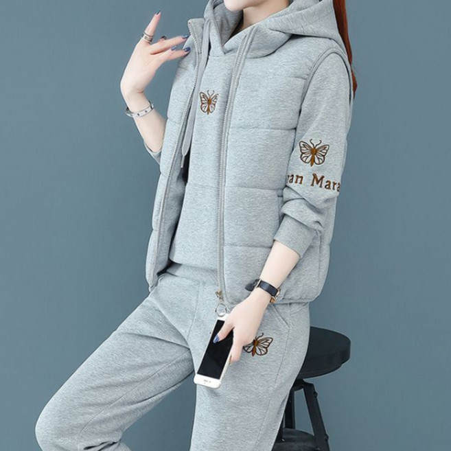 TIMEPURE 후디 베스트 3종 세트 여성용 가을겨울 기모 두께감 트레이닝복 세트 오버핏 후드 캐주얼 방한 동복 아우터