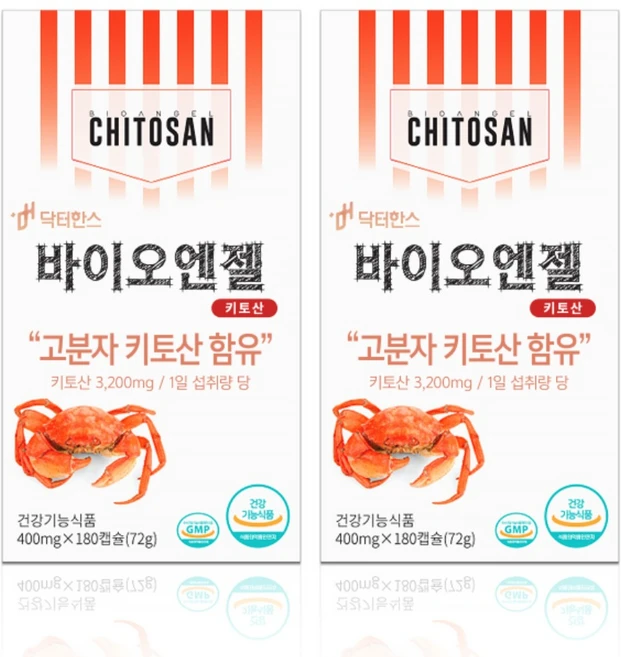 (2병) 닥터한스 바이오엔젤 키토산 잘 녹는 캡슐형 올리고당 함유 고분자, 72g, 2개 - 쿠팡