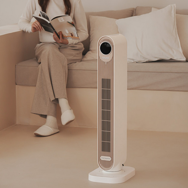 한경희x비오닉 가정용 온풍기 전기히터 타워형 날개없는 전기온풍기 사무실, 파스텔베이지