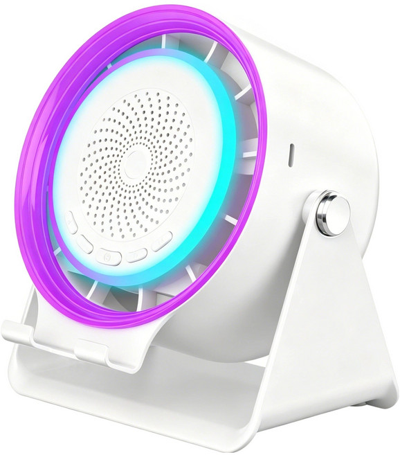 KBKXOZ 탁상용 무선 선풍기/스마트 블루투스 스피커 / 선풍기 스피커 /휴대폰 거치대 / RGB 무드등/브러시리스 DC 선풍기, 1개, 화이트