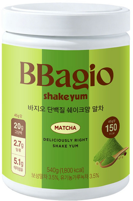 바지오 단백질 쉐이크얌 대용량 말차, 1개, 540g