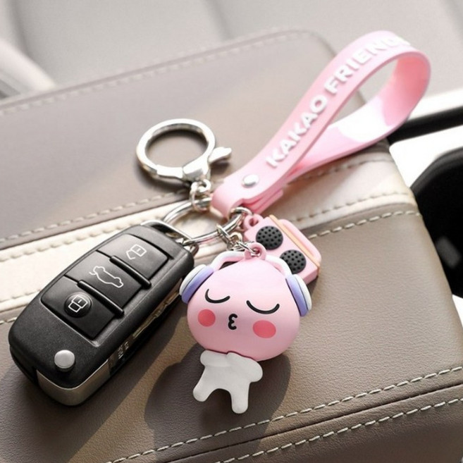카카오프렌즈 키링 열쇠고리 피규어 스마트키걸이 팬던트 키링 차키 키홀더 인형장식 캐릭터인형 차량용 장식품, 어피치헤드셋, 1개
