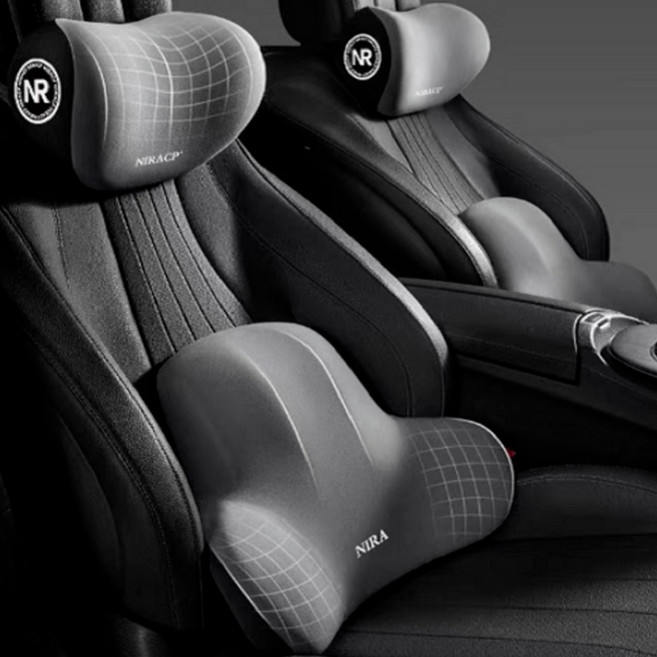 키넬오토 차량용 메모리폼 쿠션세트 목쿠션 요추쿠션, 1세트, 블랙