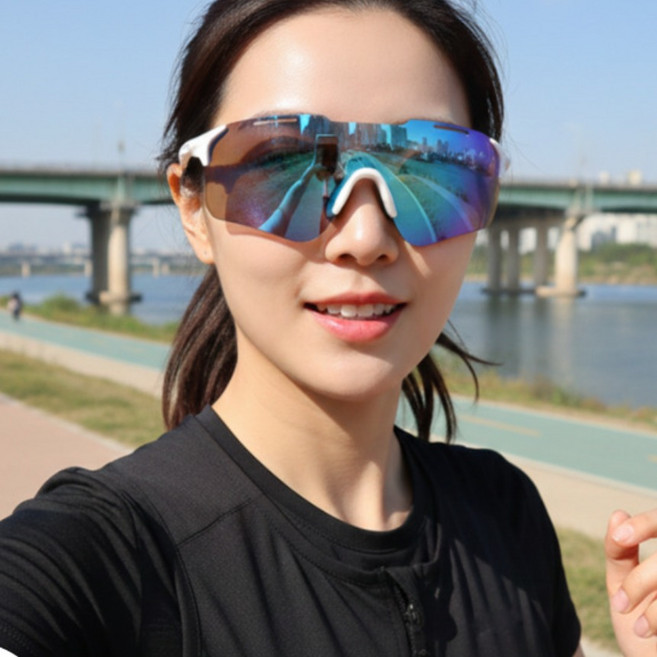 초경량 러닝 스포츠선글라스 자외선차단 편광 23g, 1개, 블루화이트