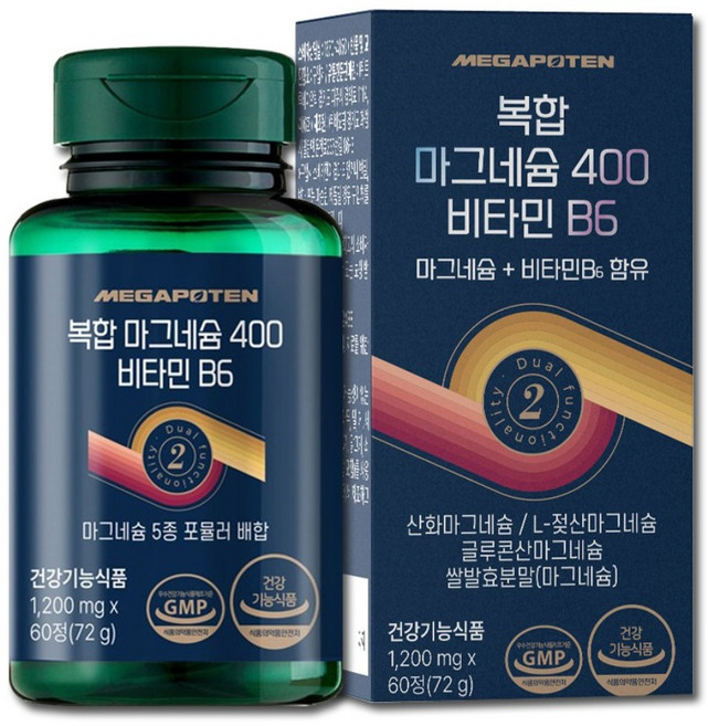 메가포텐 복합 마그네슘 400 비타민B6 / 글루콘산 젖산 쌀발효 산화마그네슘, 1개, 60정