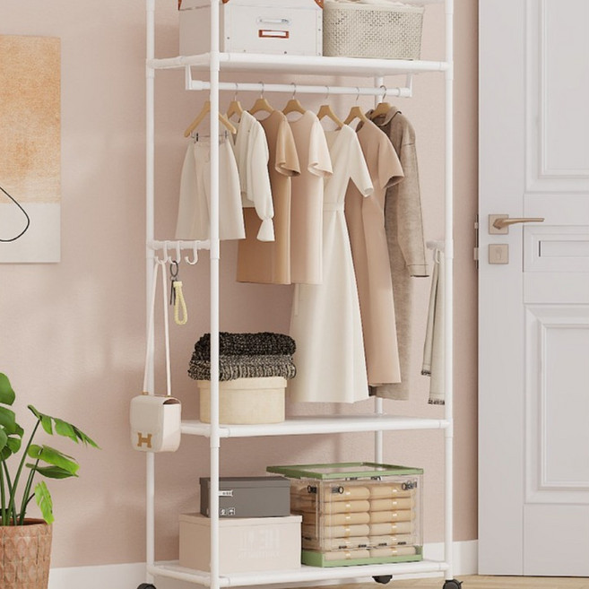 Nexre 이동식 철제 프리미엄 드레스룸 시스템 행거 스탠드 옷걸이 수납 정리 옷장, 흰색