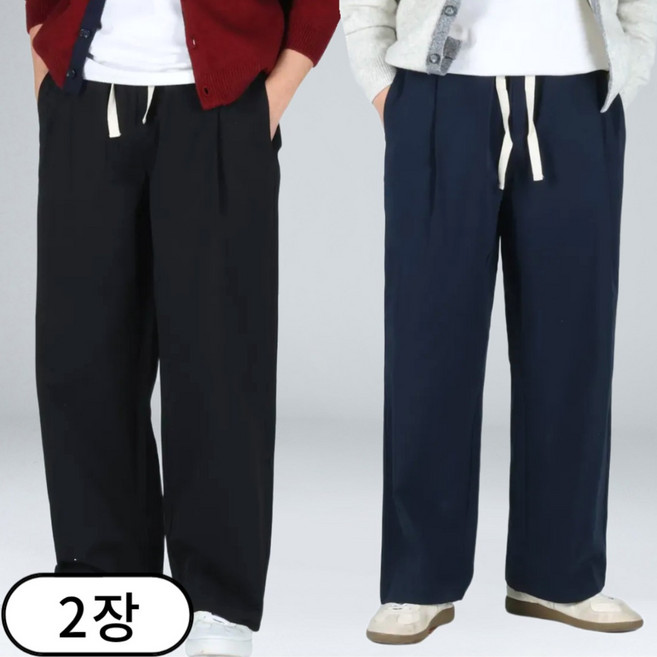 1+1 남자 빅사이즈 핀턱 와이드 코튼 밴딩 팬츠 (6702-2)