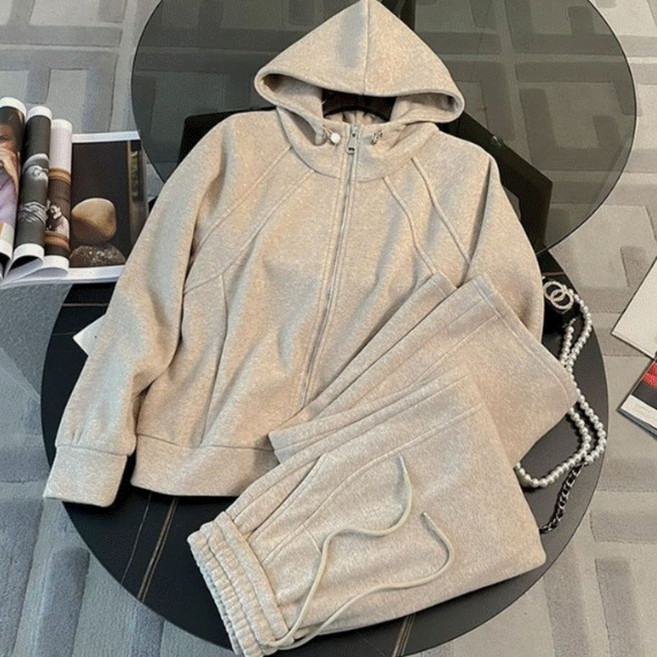 봄가을용 겨울용기모 머버스 여성기모트레이닝복세트 기모후드집업 점퍼 + 기모바지 와이드팬츠 겨울바지 QWD25110605 47/53