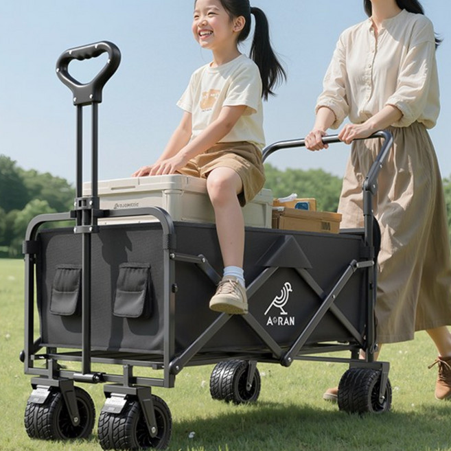 AORAN 캠핑웨건 다기능 밀당 일체형 전지형, 1개, 블랙
