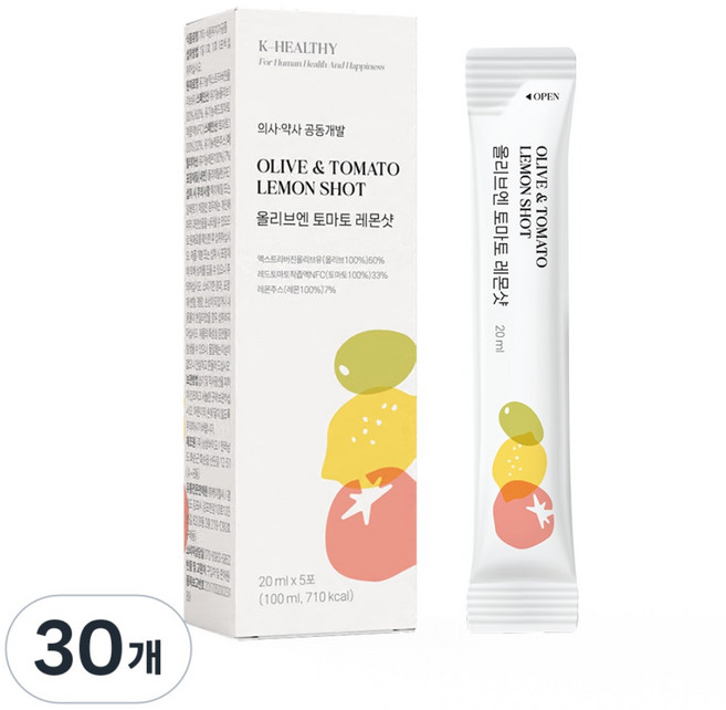 올리브 토마토 레몬 샷 엑스트라 버진 등급 지중해 올리브유 레몬 스틱 올토레, 30개, 20ml