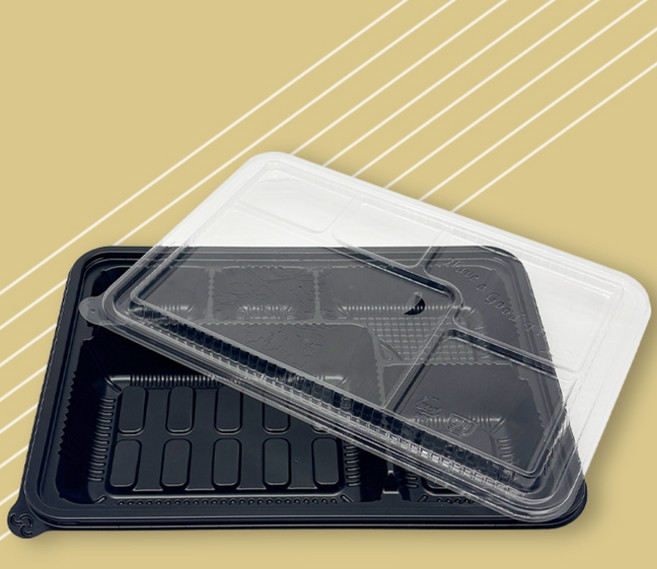 아렌 5칸 도시락용기 블랙 PP / 뚜껑포함 돈까스 일회용 플라스틱 포장 배달 용기, 1개, 100세트