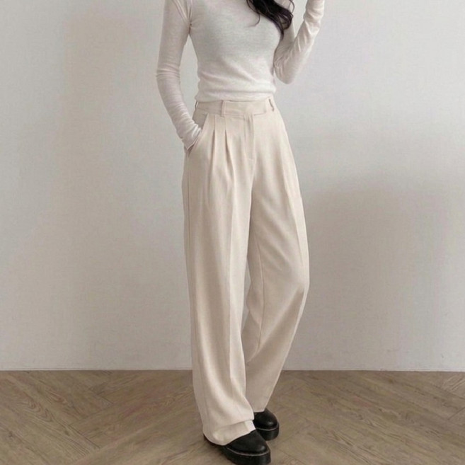 부기샵 도브 여성용 허리밴딩 스판 와이드 슬랙스