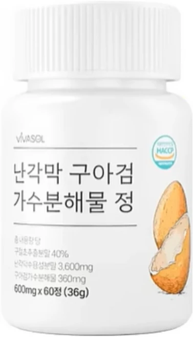 [비바솔] 난각막 가수분해물 (구아검 보스웰리아 구절초 함유), 60정, 6개 - 쿠팡