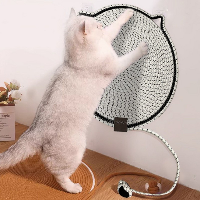 50cm 원형 대형 고양이 발톱 스크래쳐 매트 벽면 부착 수직형 카페트 갈고리 증정 Vitalive, 아이보리, 1개