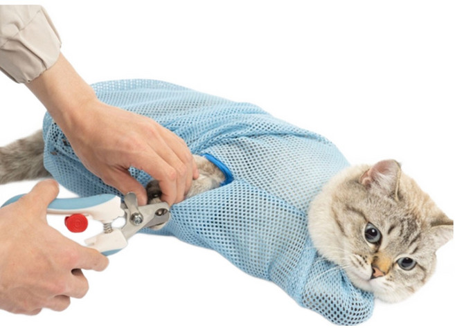 1/2/3구성 고양이 다용도 목욕 주머니 캣 목욕망 귀청소 위색 그루밍 샤워망, 1개, 스카이블루