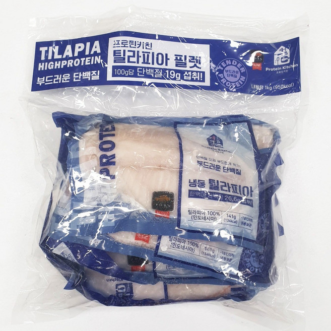 냉동 틸라피아 필렛 순살생선 흰살생선 고단백질 1kg, 10개