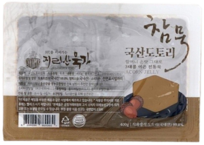 (무료배송)춘향골 3대를 이은 전통 묵/국내산 알도토리를 전통 방식으로 끓여 찰지고 담백한 / 참 도토리묵 400g, 5개