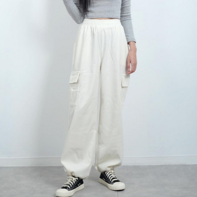 소유진 여성용 두가지 스타일 코듀로이 하이웨스트 일자 와이드 조거팬츠