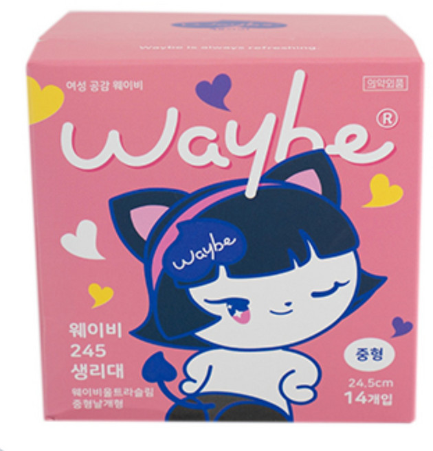 웨이비 생리대 순간흡수 드라이탑시트 울트라슬림, 5개, 14개입, 중형