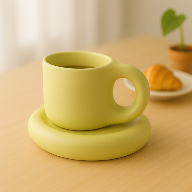 코시나보니따 뭉툭 머그컵+플레이트 세트 300ml, 그린 머그컵+그린 플레이트, 1세트