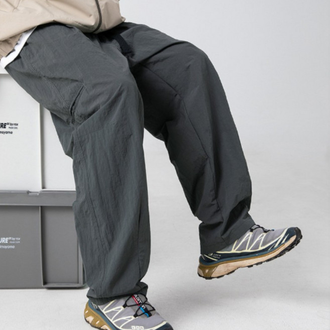 가을 겨울 남자 코팅 립포켓 와이드 카고 밴딩 팬츠 (28-36size) 빅사이즈