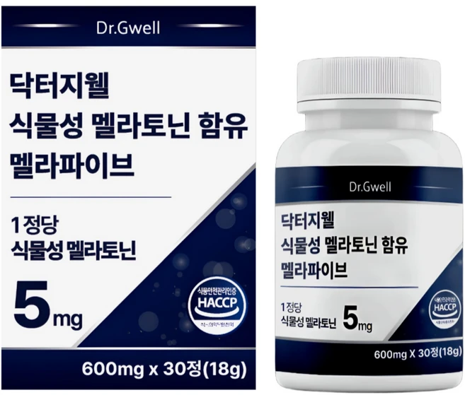 식물성 미국 멜라토닌 5mg 함유 2중배합 식약청인증 닥터지웰 멜라파이브, 1개, 30정 - 쿠팡