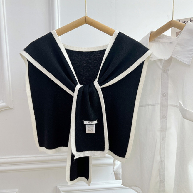 미노앤슈 여성 어깨 숄 가디건 레이어드 니트 페이크 머플러