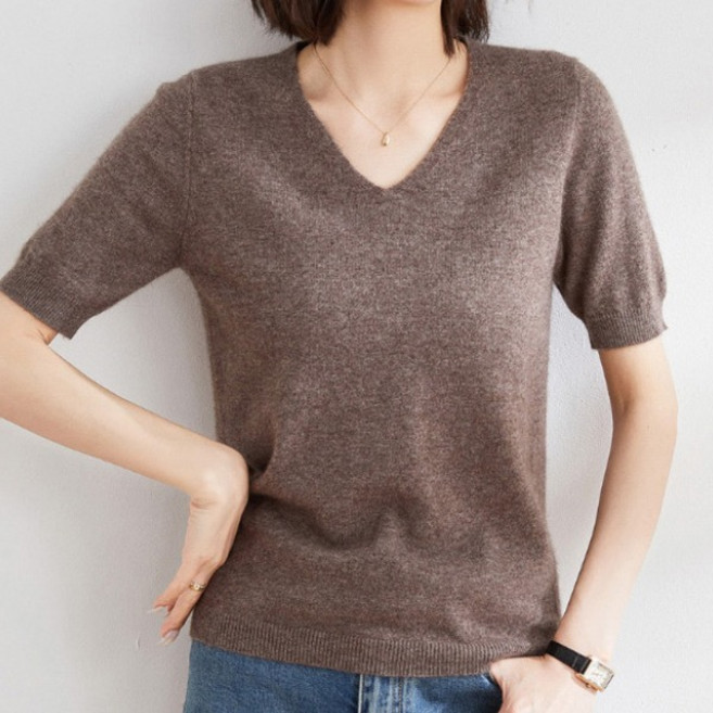 센티넬2 브이넥 여성 반팔 니트티 빅사이즈 부드러운 캐시미어 데일리 아이템