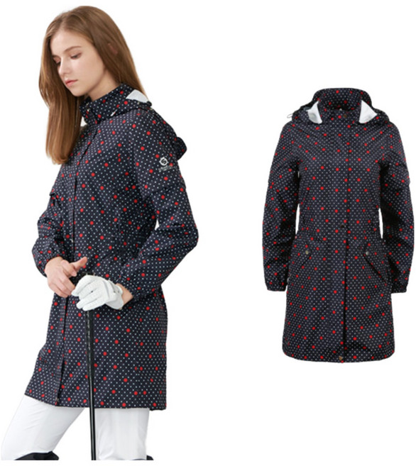 선덜랜드 여성 도트프린트 골프 레인코트/비옷 - 16252RC28, 블랙