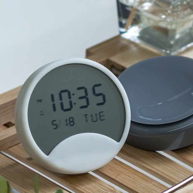 플라이토 국산 하프문 디지털 욕실 흡착 방수시계 주방 화장실 벽걸이 탁상용 무소음 시계, 02_화이트