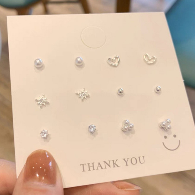 S925 순은침 진주 피어싱 피어싱 세트 다이동 백스톱 피어싱 심플 하트 큐티 귀걸이