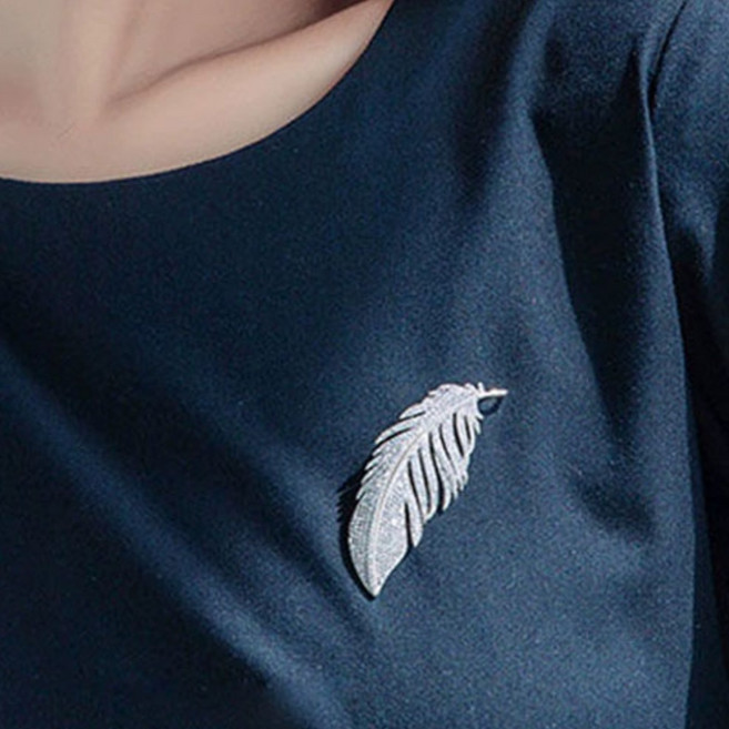 SimHm 반짝이는 패션 은 여임 브로치 고급 태슬 Feather 큐빅 브로치 여성 정장 치파오 브로치 코사지 소품
