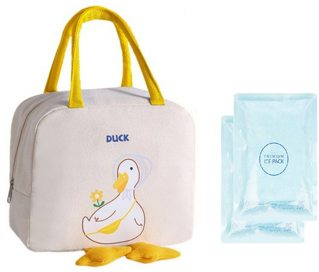 헬퍼샵 오리 보온 보냉백 5종 색상 도시락 가방, 베이지 1개 + 젤 아이스팩 세트
